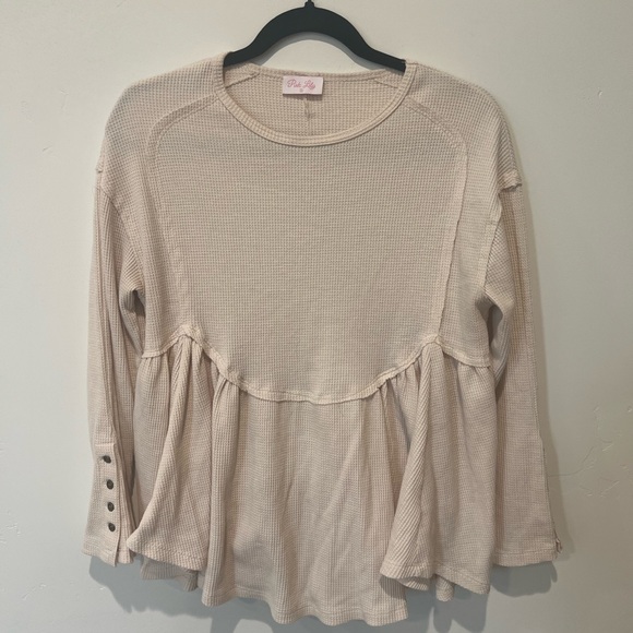Pink Lily Tops - Pink Lily Women’s Boho Beige Long Sleeve Top Size Small
